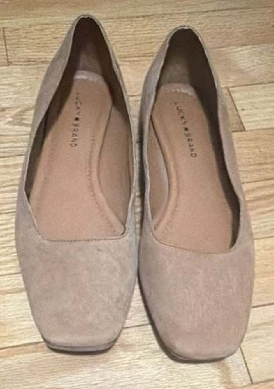 Lucky Brand Ballet Flats Tan Suede Square Toe Slip On Shoes
